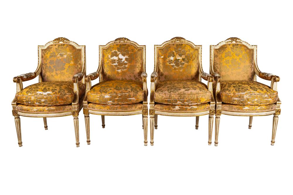 FOUR LOUIS XVI STYLE GILT & WHITE-PAINTED