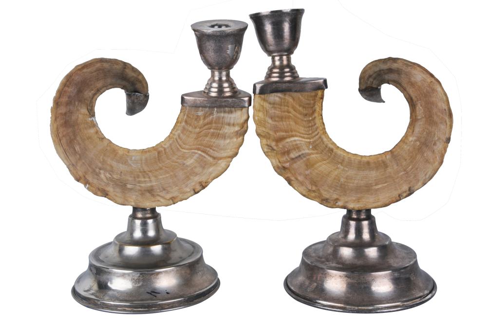 PAIR OF SILVERPLATE HORN CANDLESTICKSunmarked 3323b1