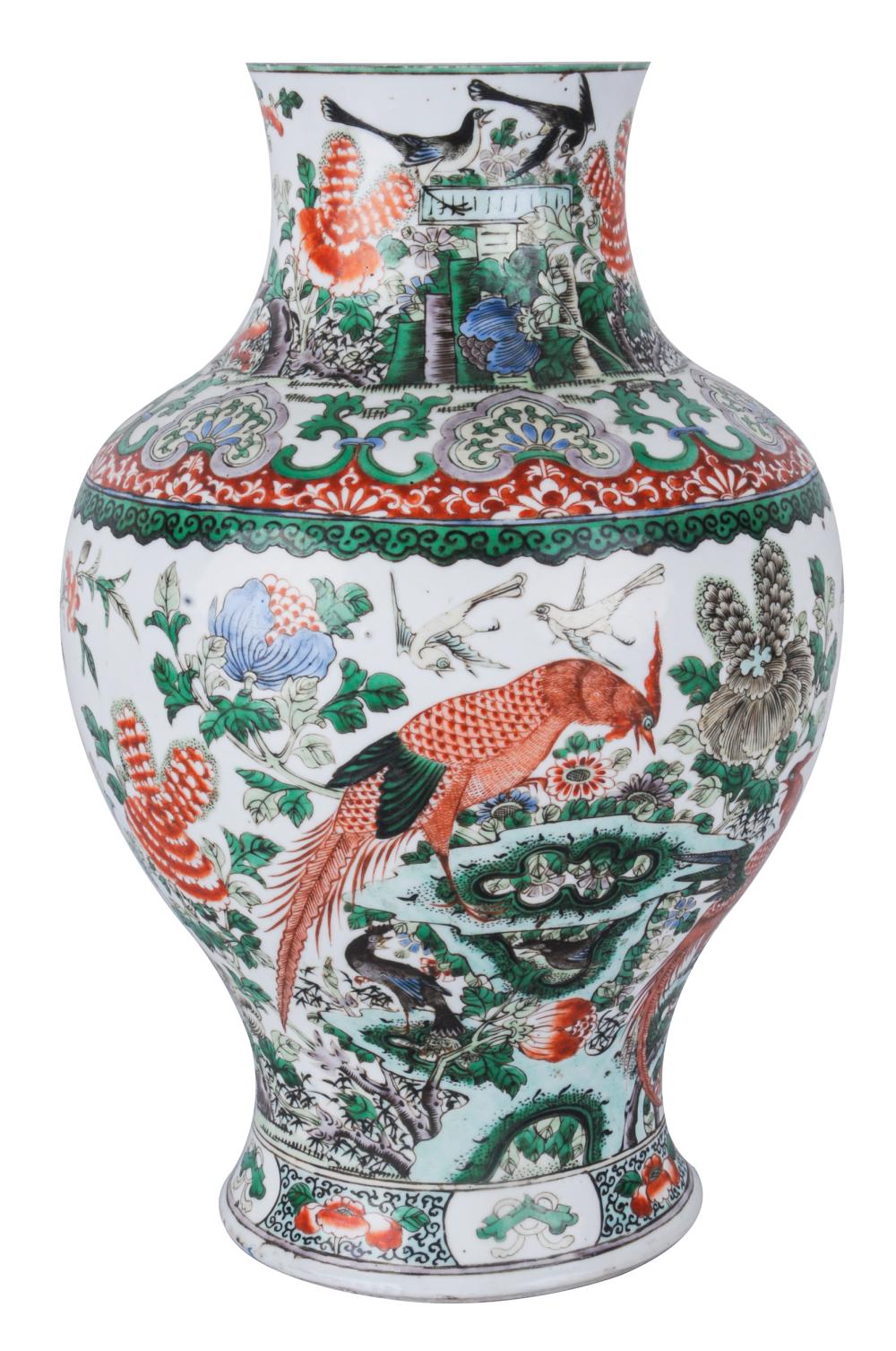 CHINESE FAMILLE VERTE CERAMIC BALUSTER