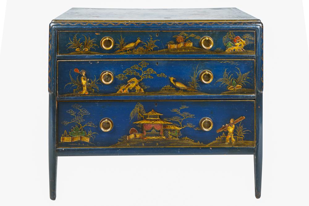 ENGLISH JAPANNED CHEST OF DRAWERSpolychrome