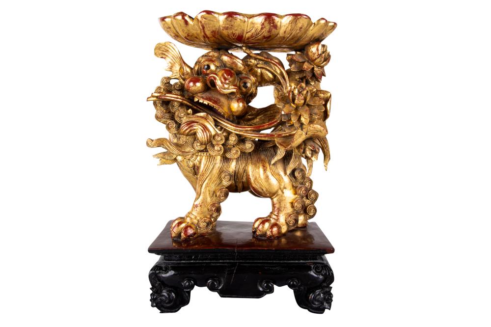 CHINESE CARVED GILTWOOD FOO LIONon 33240b