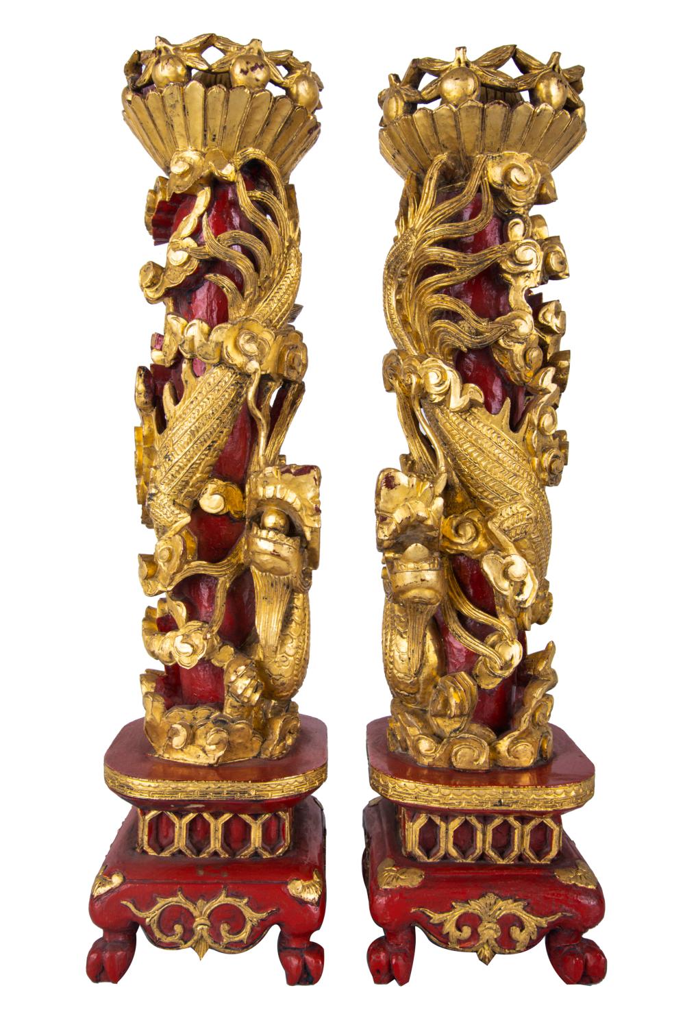 PAIR CHINESE GILT & RED-PAINTED