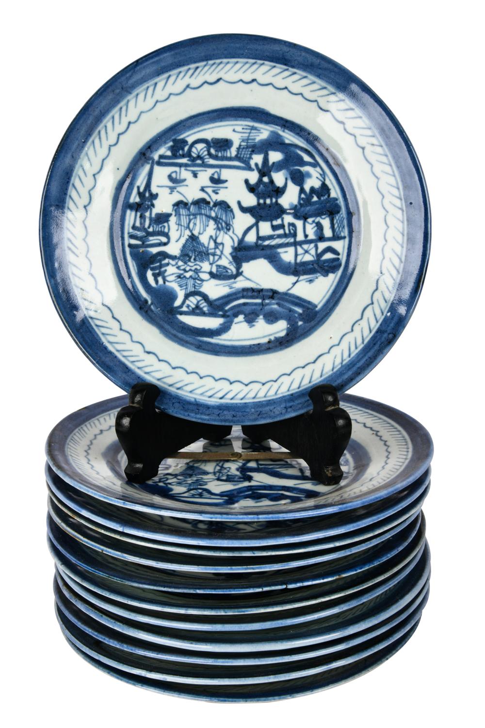 TWELVE CHINESE CERAMIC BLUE & WHITE