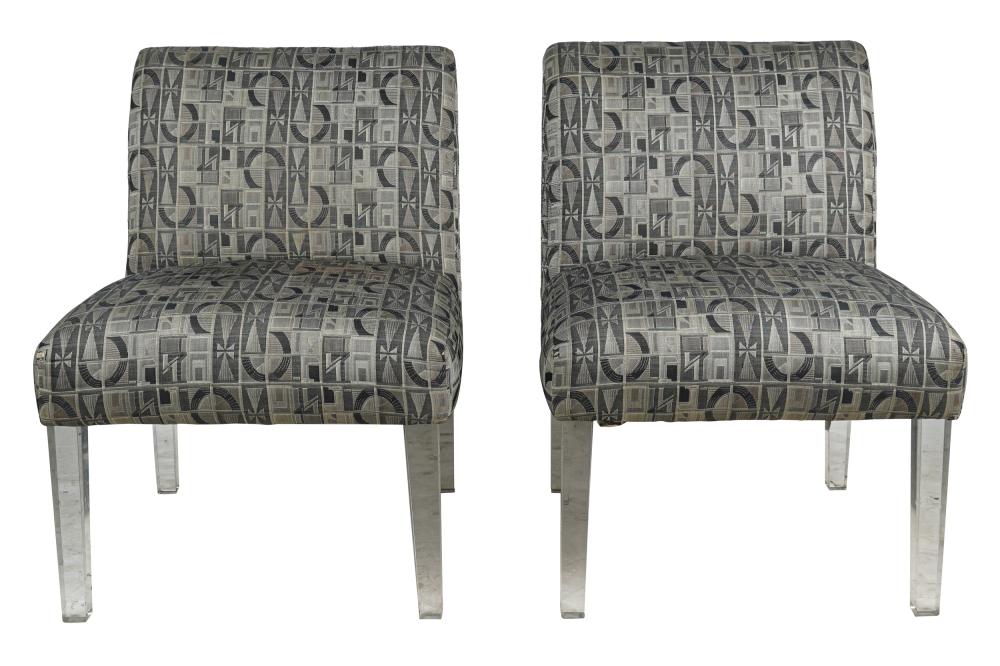PAIR MODERN SIDE CHAIRS WITH LUCITE 33249e