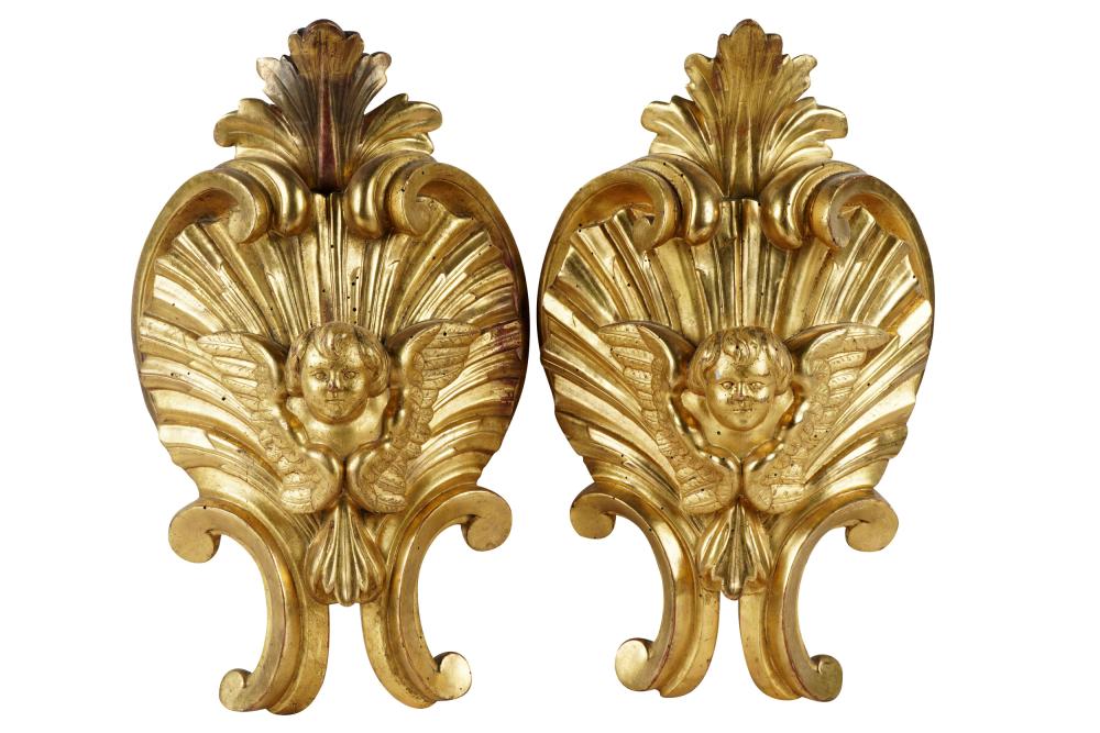 PAIR GILTWOOD DECORATIVE ELEMENTSeach 3324cb