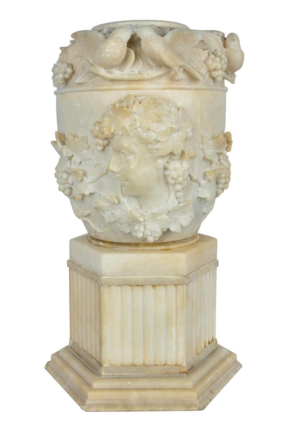 ALABASTER URN ON PEDESTALwith bird