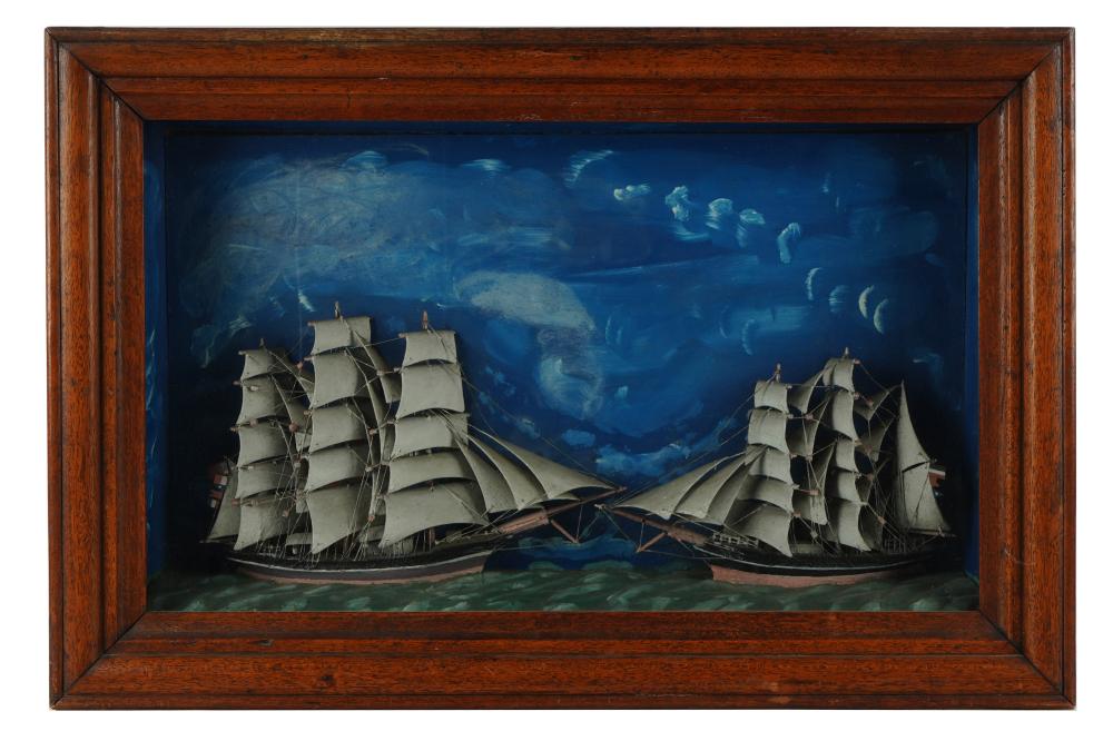 CLIPPER SHIP SHADOW BOXwith carved 33250a