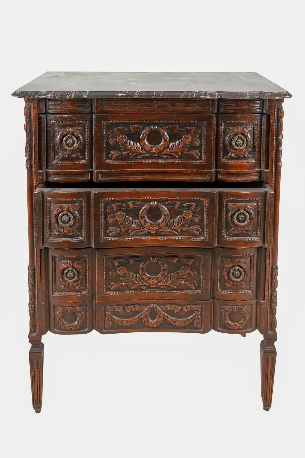 LOUIS XVI STYLE CARVED WOOD MARBLE-TOP