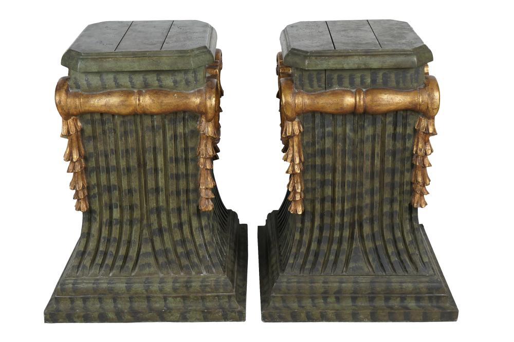 PAIR OF GILT & GREEN-PAINTED WOOD