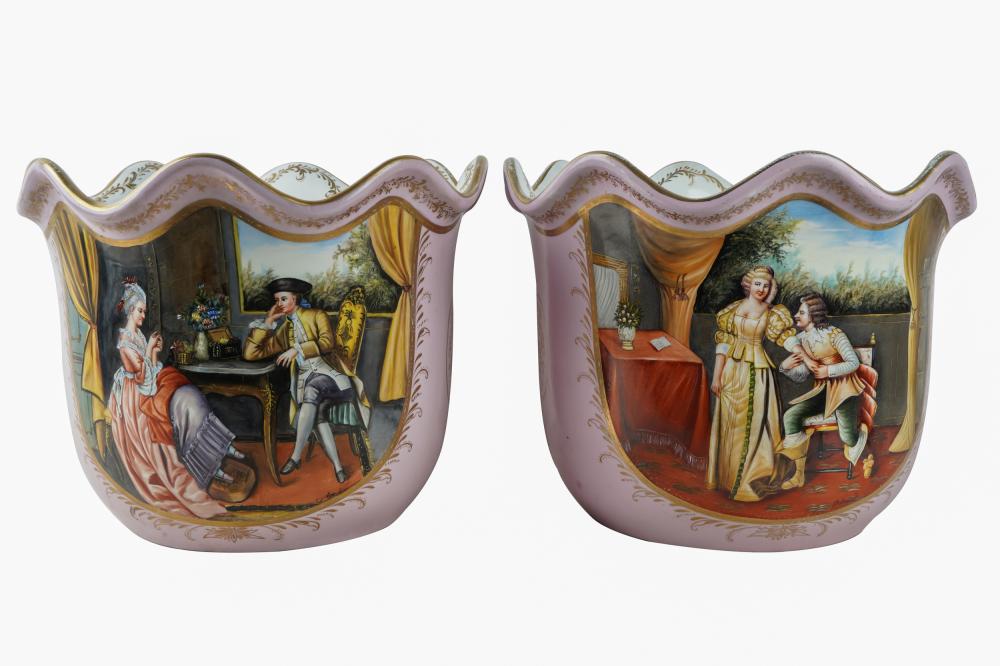 PAIR OF LARGE SEVRES-STYLE PORCELAIN
