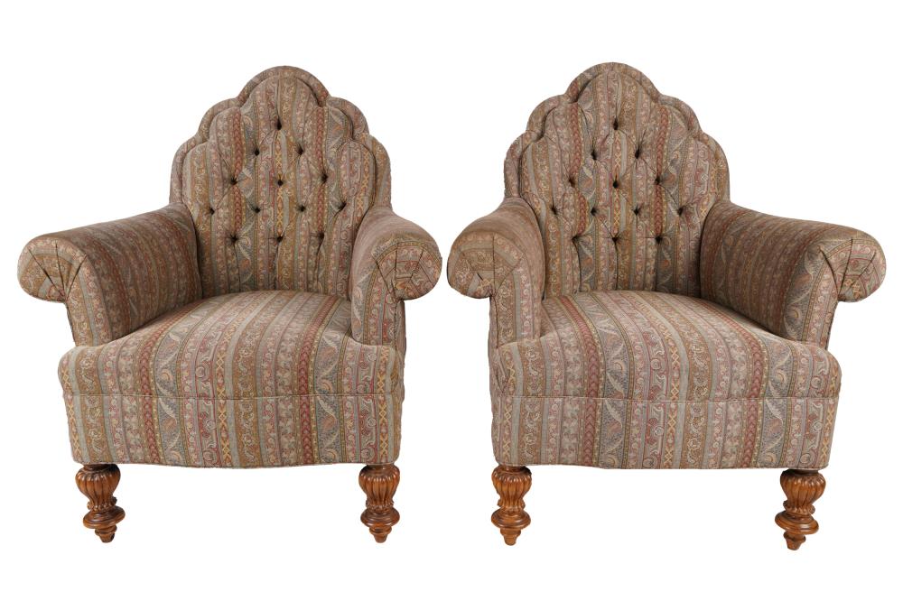 PAIR OF UPHOLSTERED TUFTED ARMCHAIRSwith