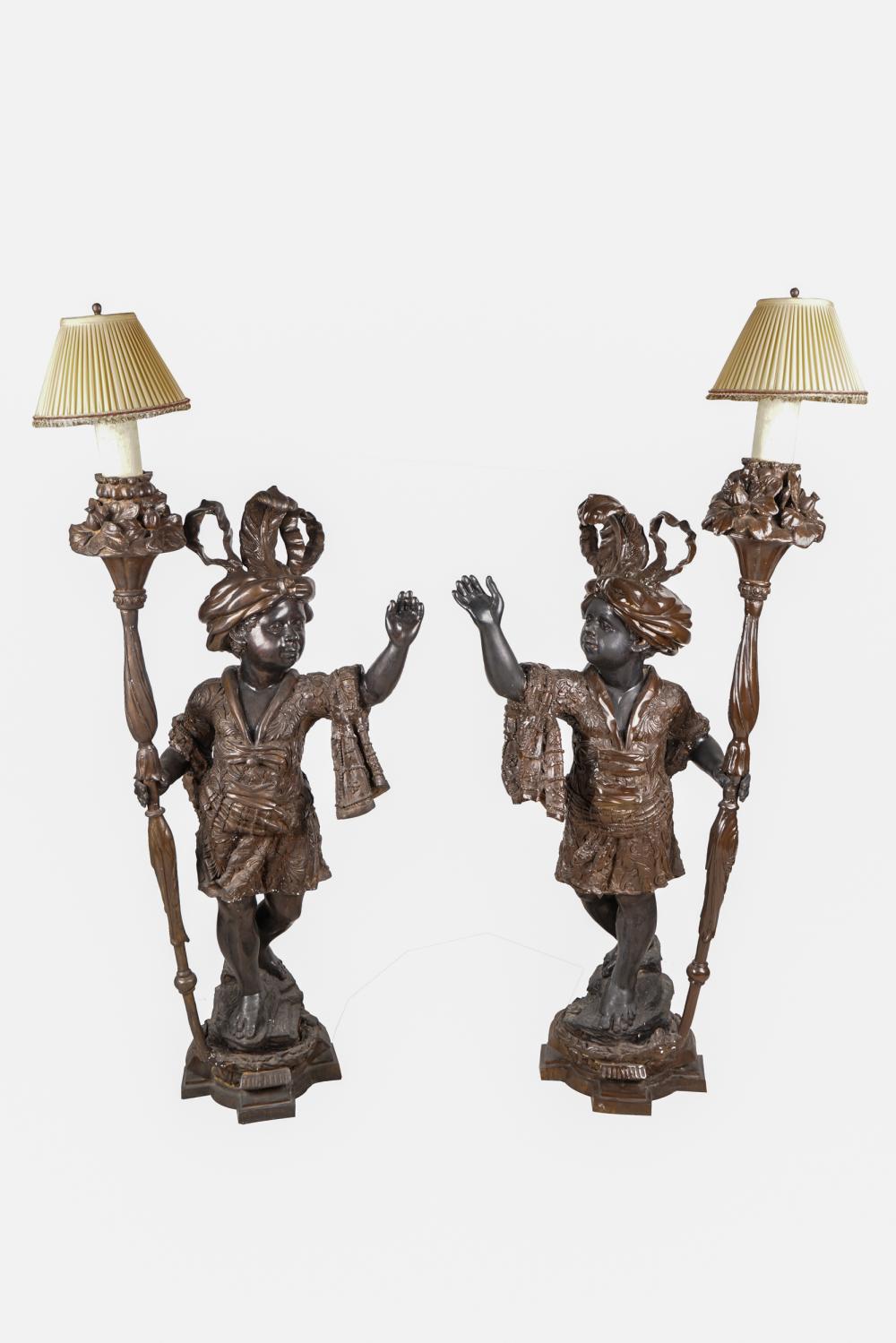 PAIR OF PATINATED METAL FIGURAL