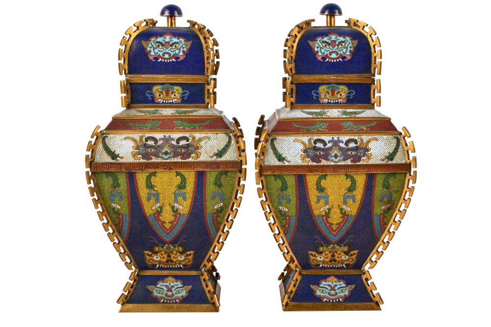 PAIR OF CHINESE GILT BRONZE & CLOISONNE