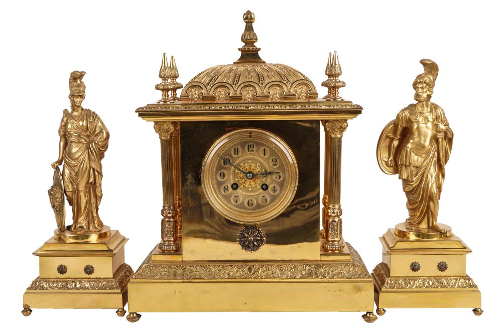 BRASS CLOCK GARNITUREcomprising