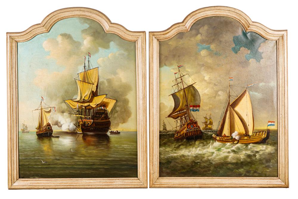 PAIR OF BATTLE SHIP PAINTINGSoil