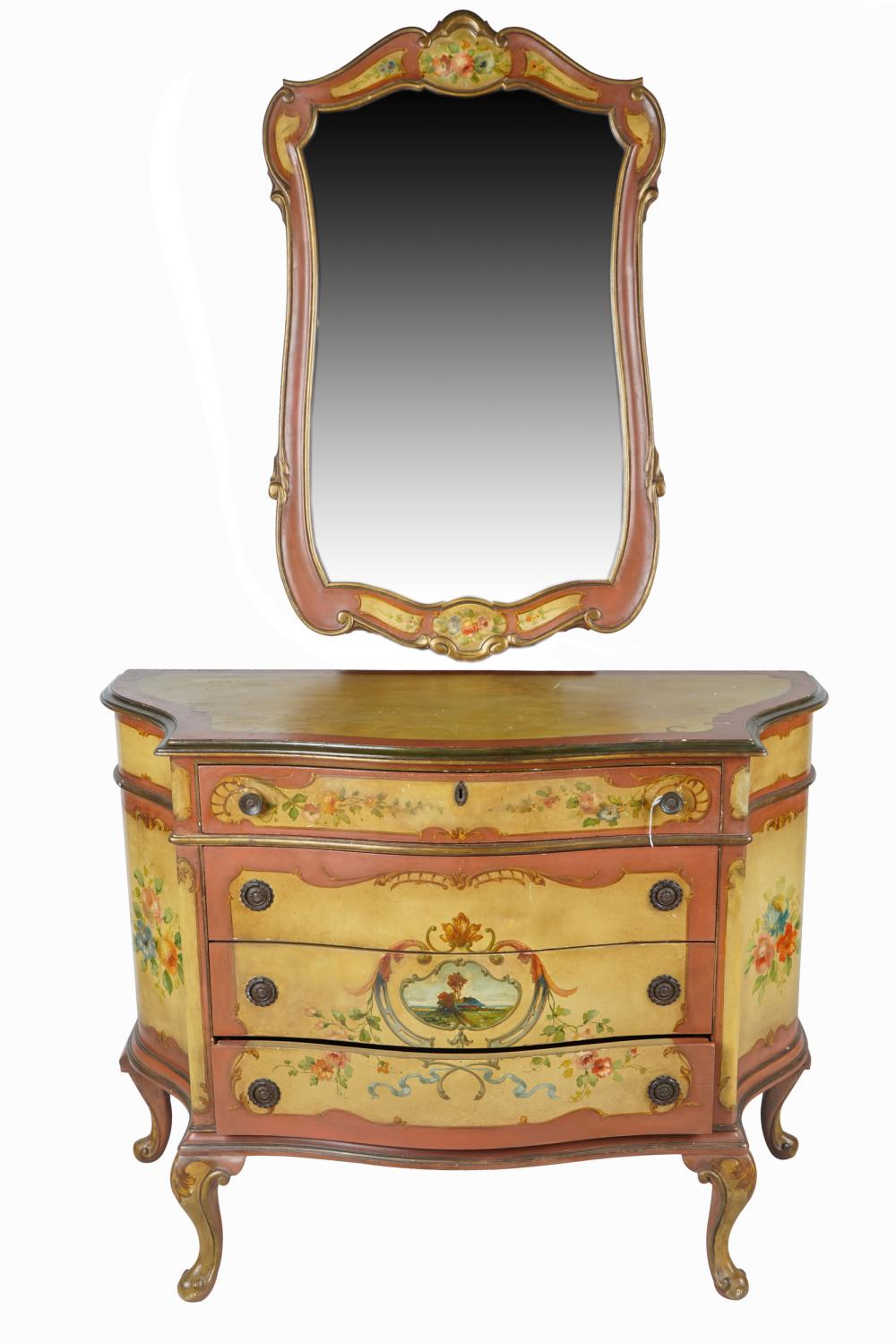 PAINTED COMMODE & MIRRORin the