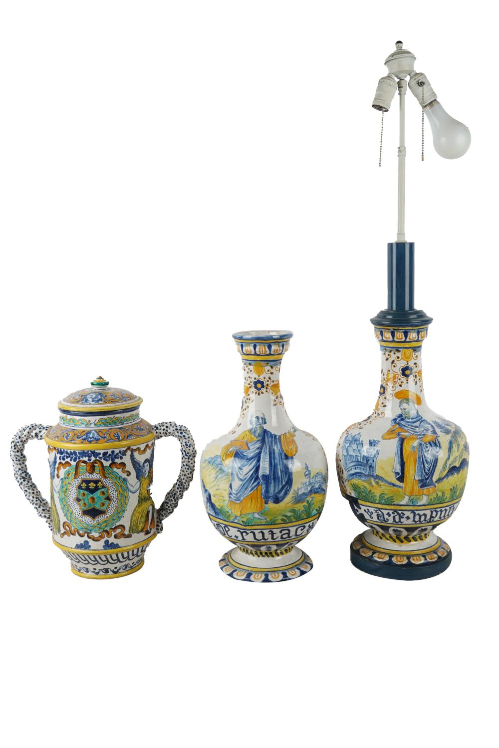 THREE MAJOLICA PIECEScomprising a pair