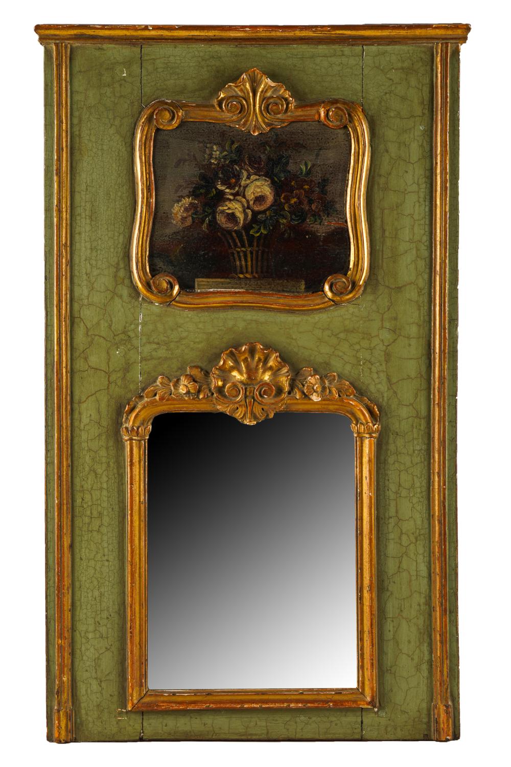 FRENCH GREEN-PAINTED & GILT WOOD