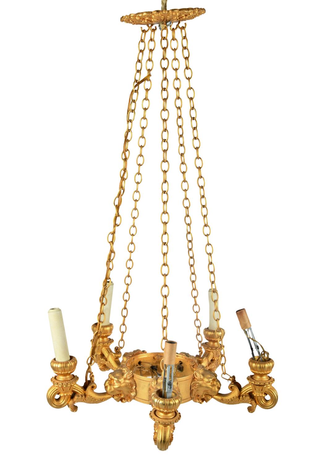 EMPIRE STYLE FIVE-LIGHT GILT BRONZE