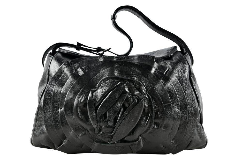 VALENTINO BLACK LEATHER ROSE HANDBAGwith 332796