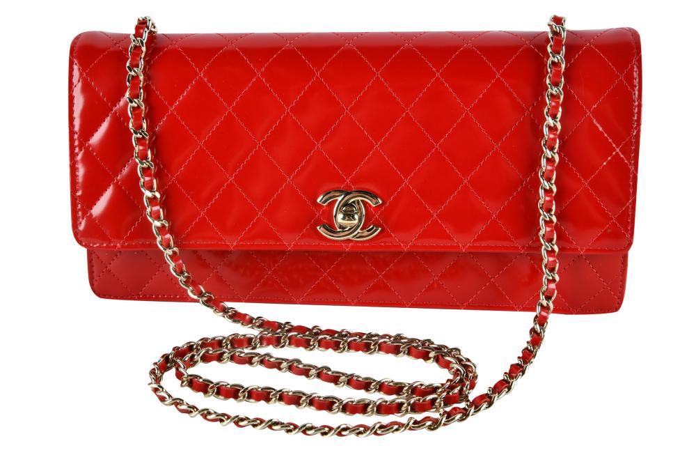 CHANEL RED PATENT LEATHER FLAP