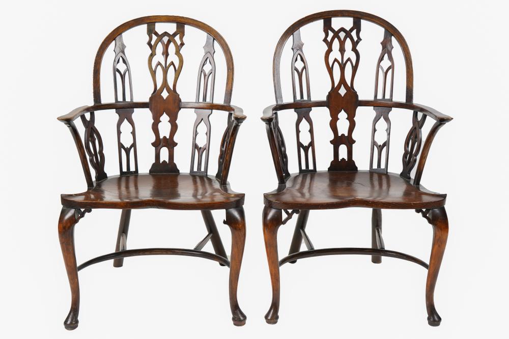 PAIR OF ENGLISH OAK WINDSOR ARMCHAIRSwith