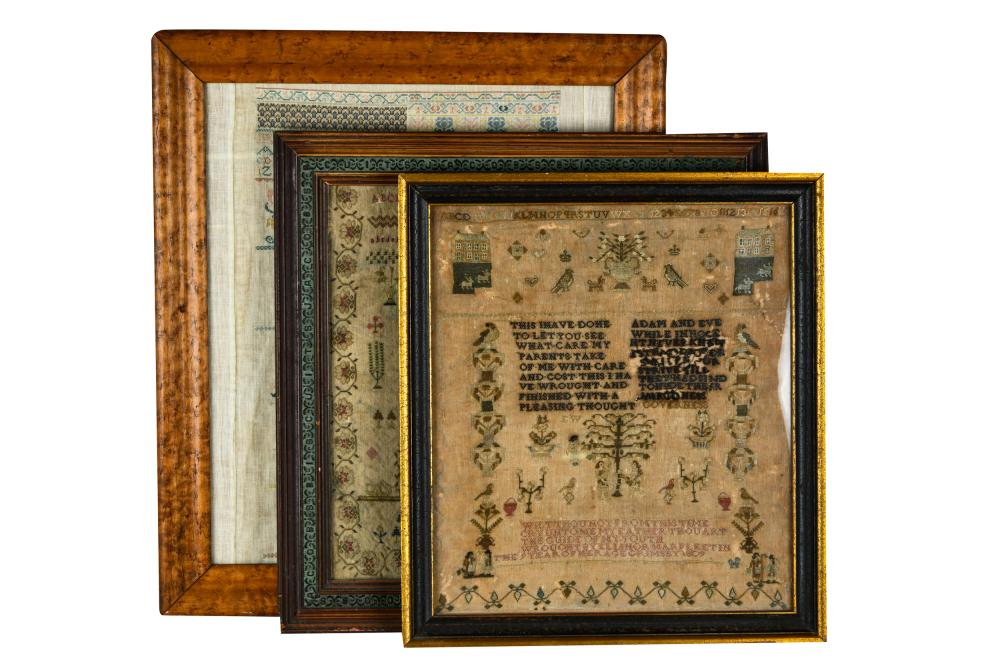 THREE FRAMED NEEDLEWORK SAMPLERSthe