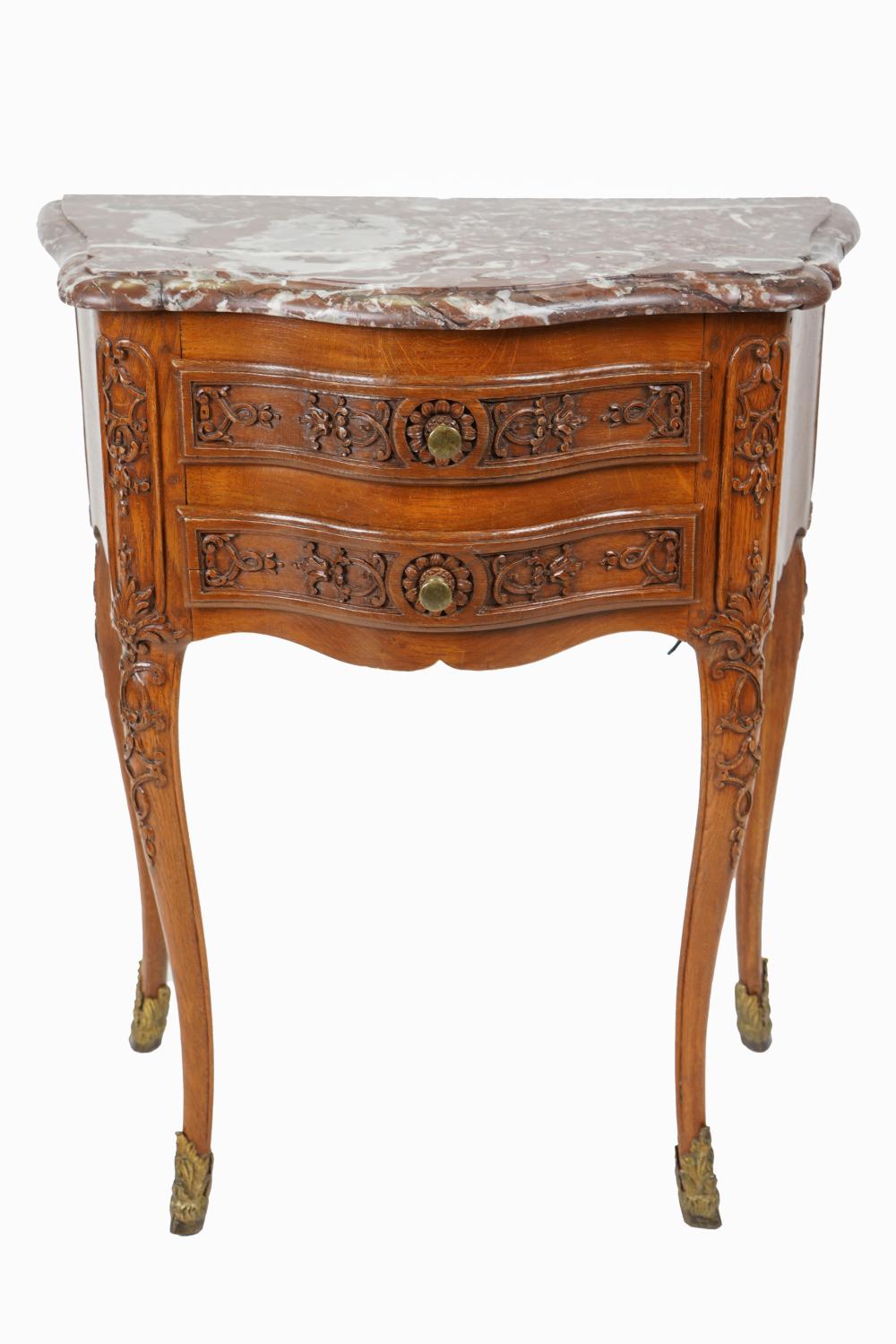 LOUIS XV STYLE CARVED OAK MARBLE