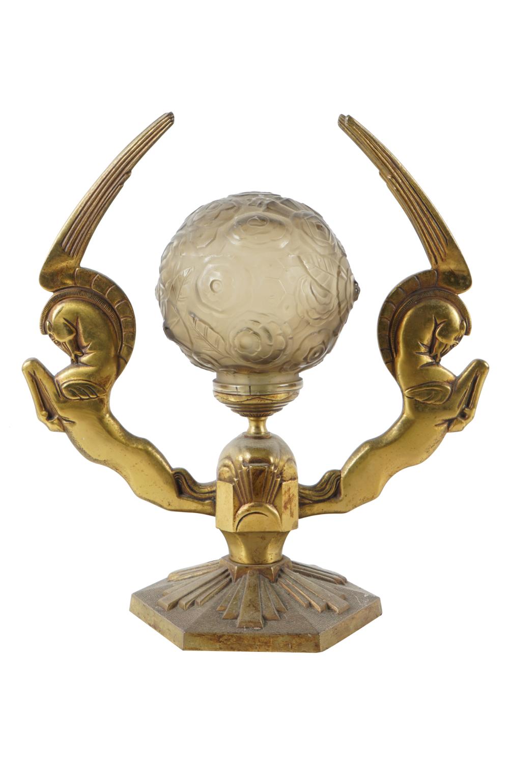 ART DECO GILT METAL & MOLDED GLASS