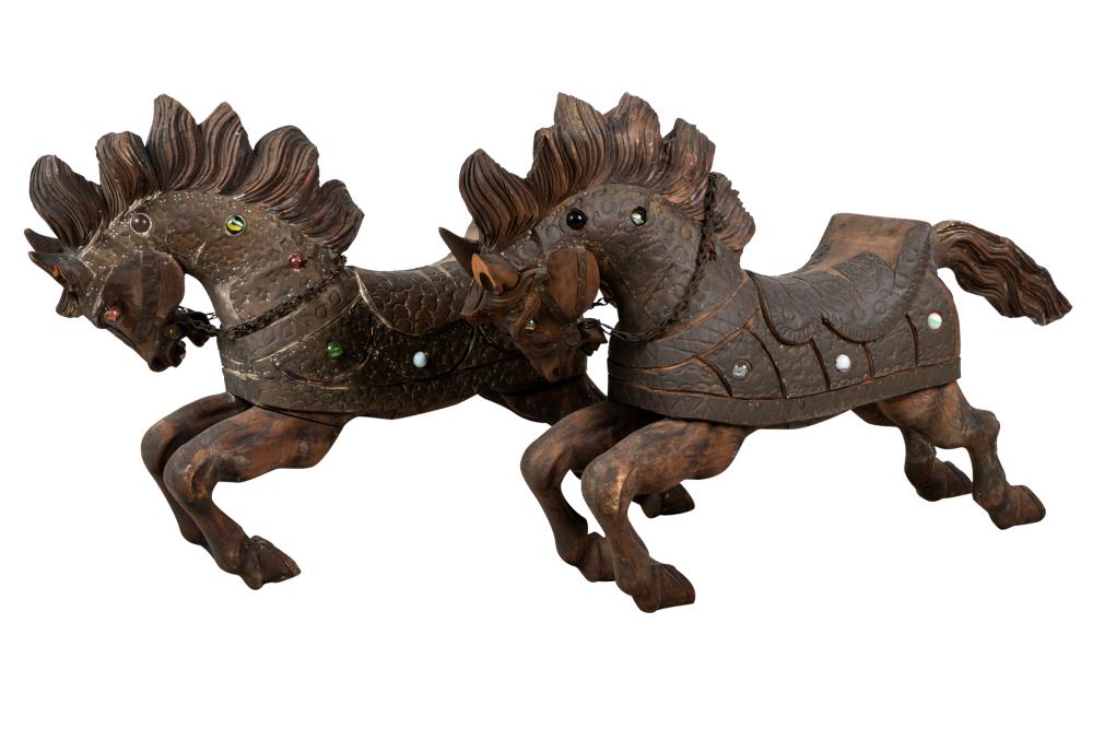 PAIR OF DECORATED CARVED WOOD HORSESCondition: