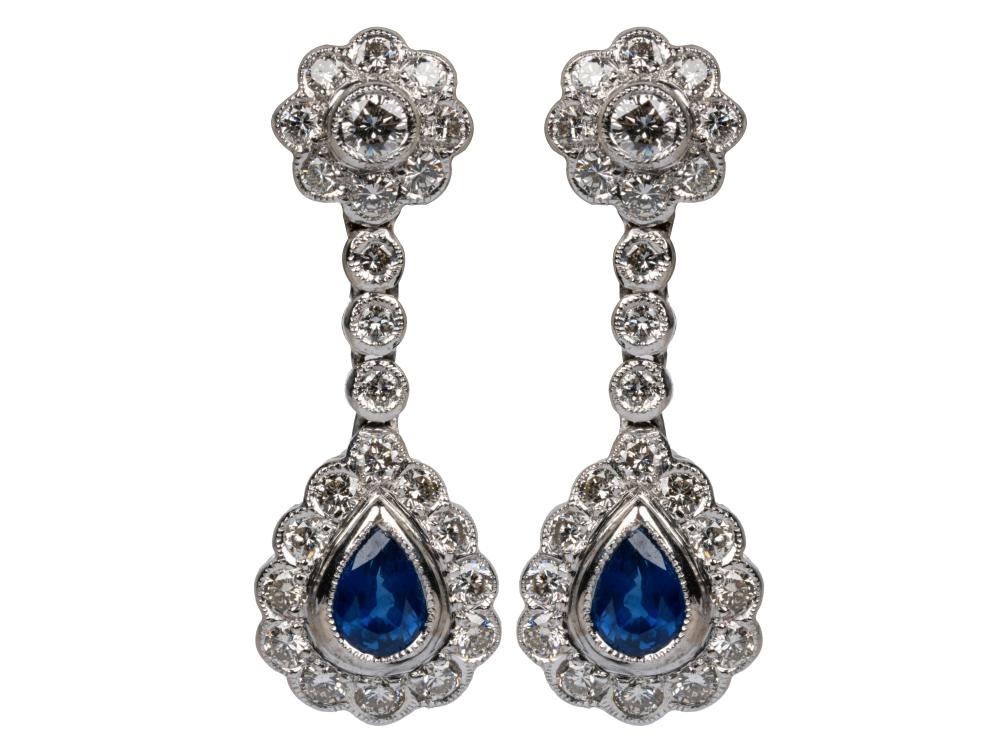 PAIR OF 18 KARAT WHITE GOLD, SAPPHIRE,