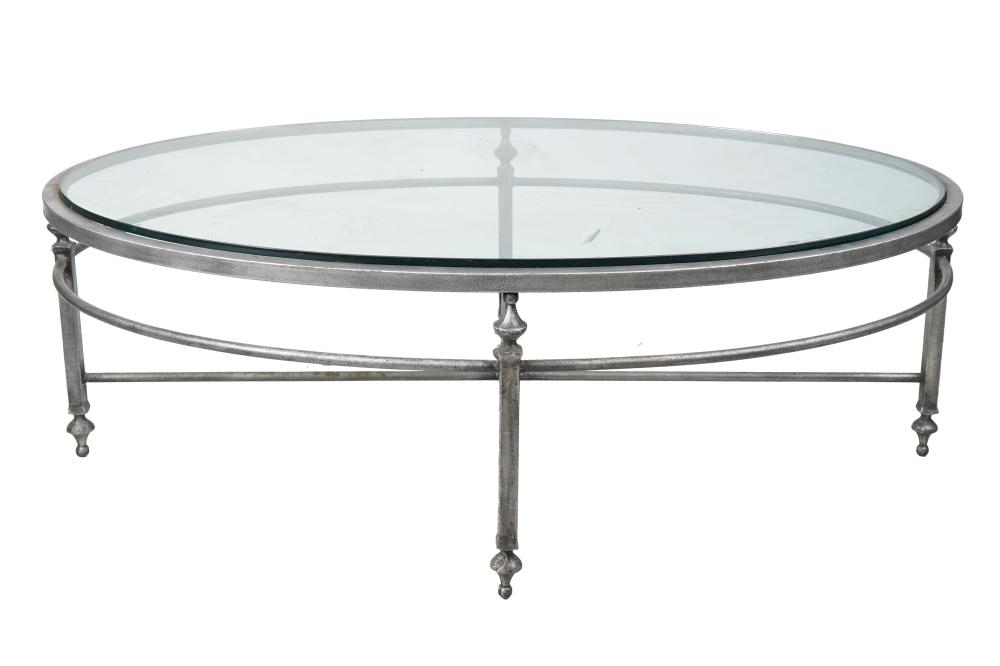 OVAL PAINTED METAL GLASS TOP COFFEE 332865