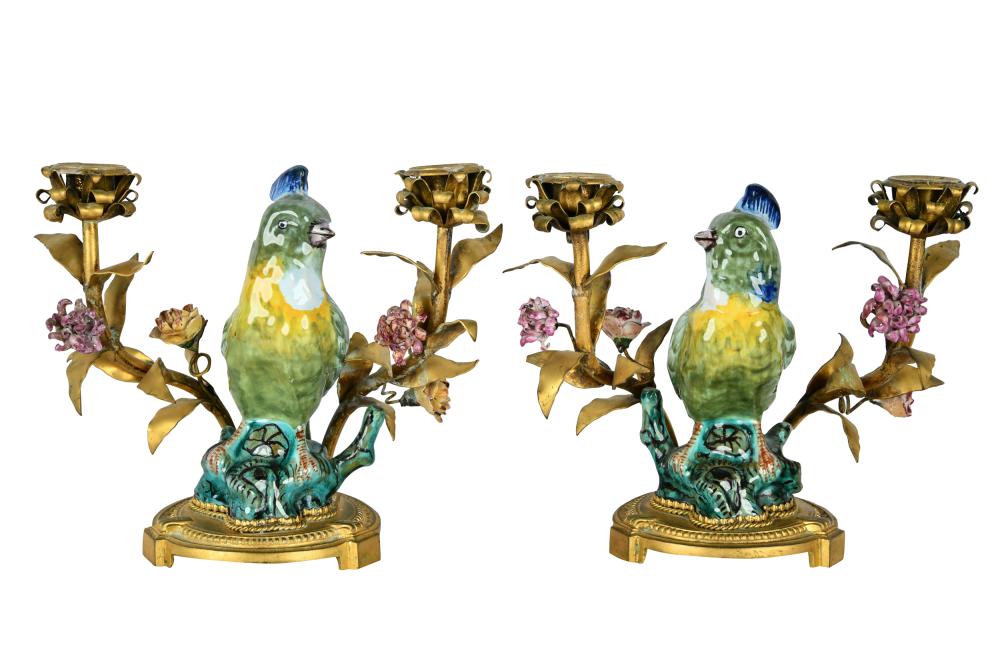 PAIR OF GILT METAL & PORCELAIN