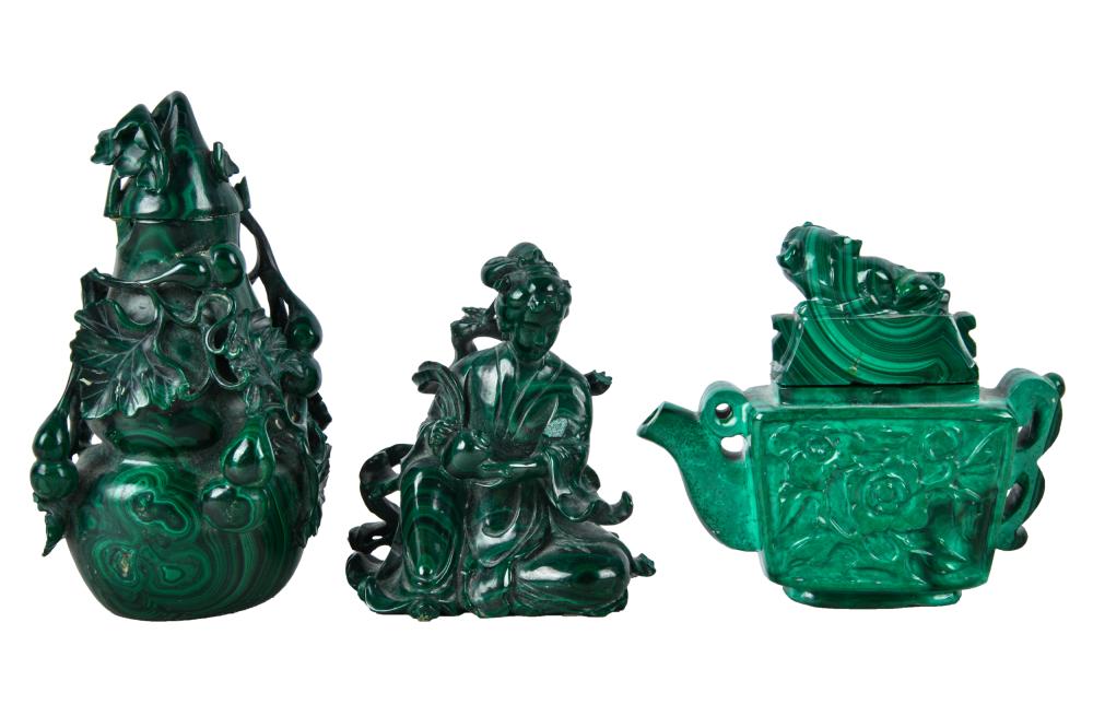 GROUP OF THREE CHINESE MALACHITE 3328bc