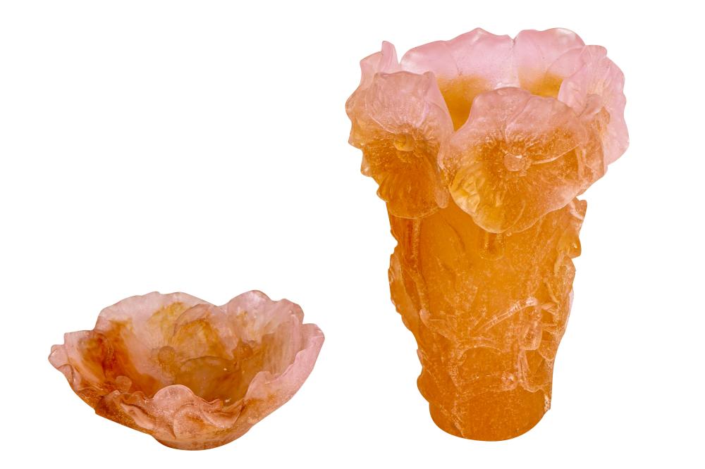 TWO DAUM MOLDED GLASS PIECESpink