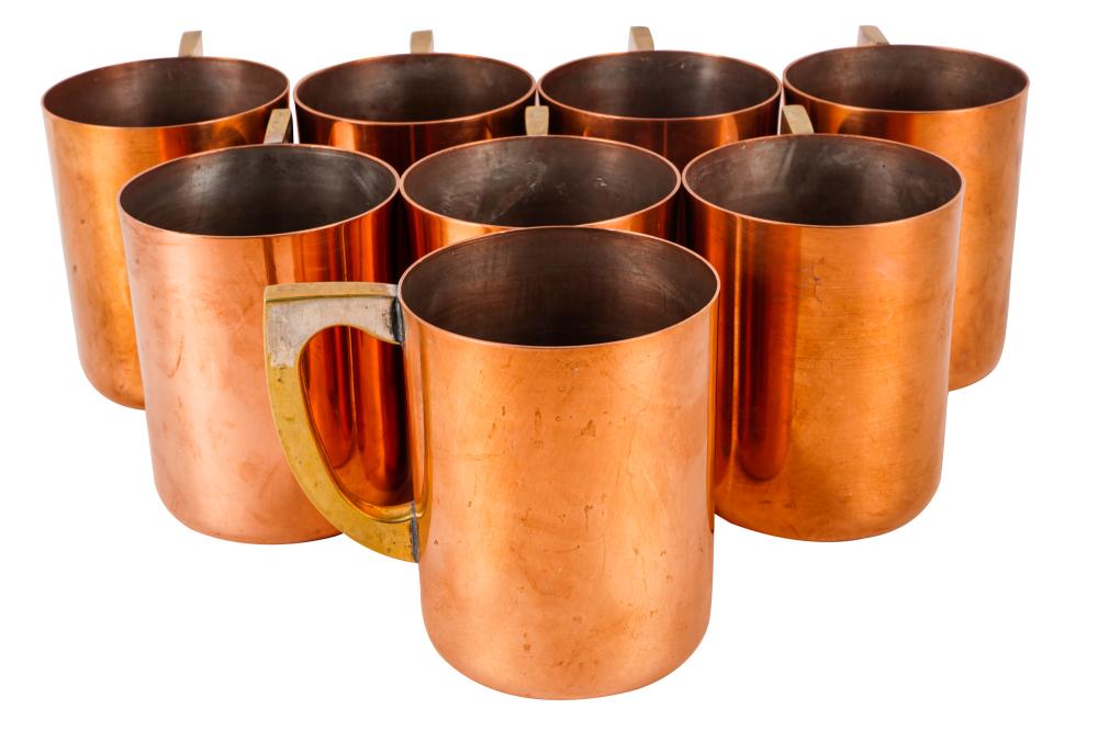 EIGHT COPPER & SILVER-PLATE CUPSstamped