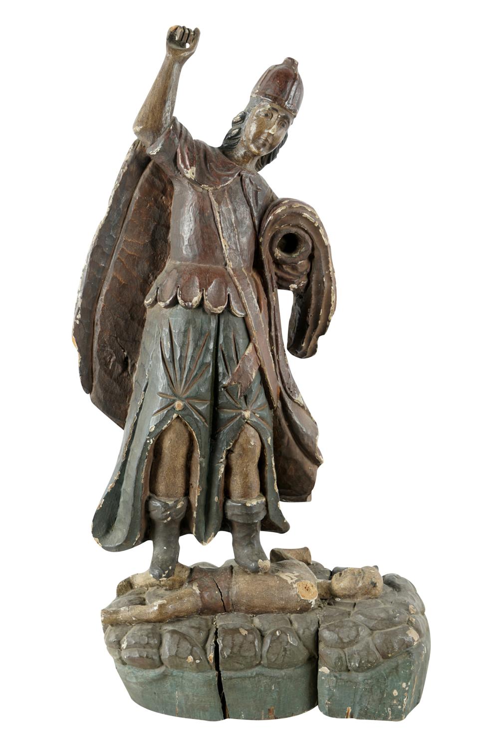 WOOD CARVED FIGURE OF SAINT GABRIELCondition: