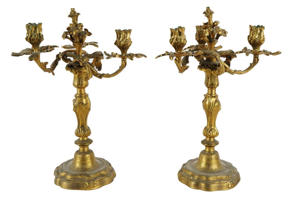 PAIR OF LOUIS XV STYLE BRONZE CANDELABRAgilt