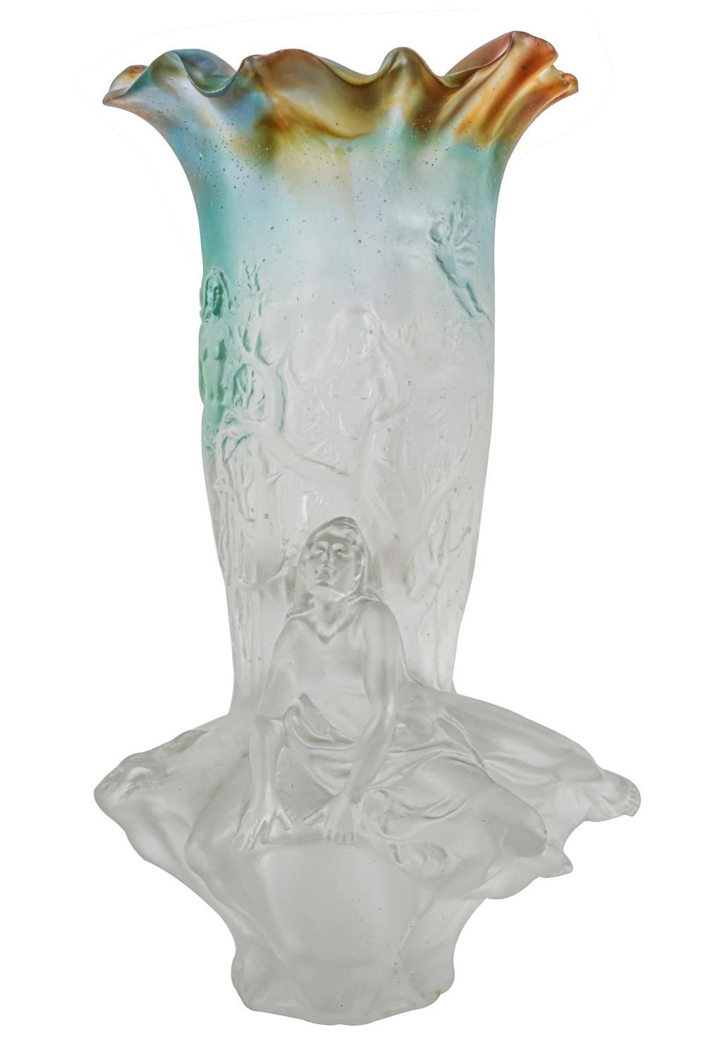 FRENCH MOLDED GLASS FIGURAL VASEunsigned,