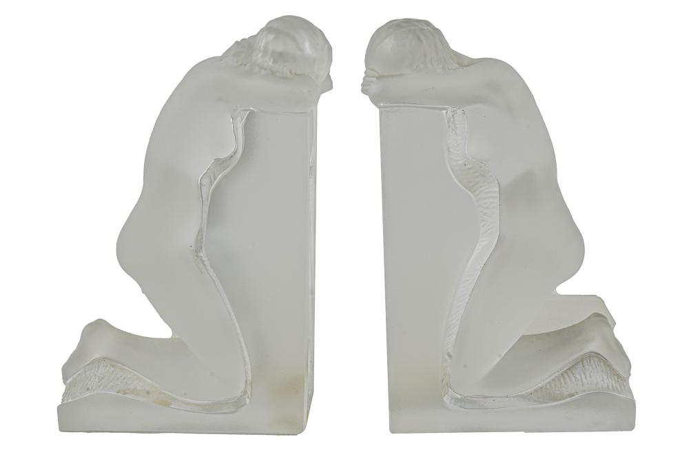 PAIR OF LALIQUE FIGURAL BOOKENDSeach