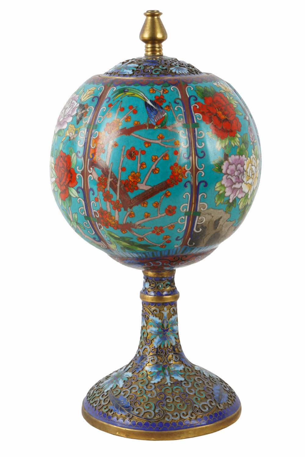 CHINESE CLOISONNE SPHERICAL LIDDED 3329dc