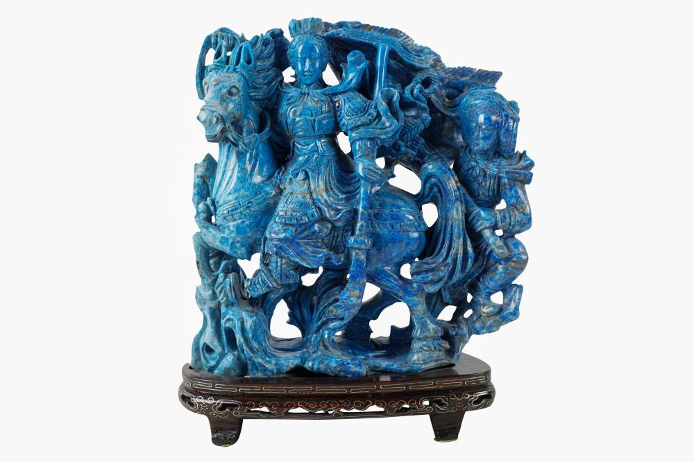 CHINESE CARVED LAPIS GROUPaffixed