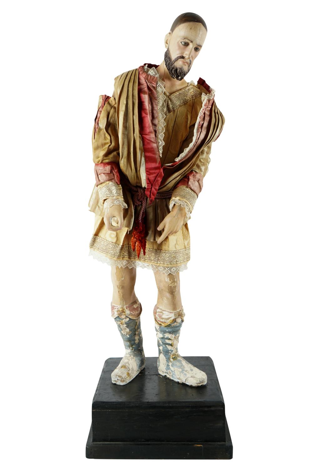 COLONIAL CARVED & POLYCHROME FIGURE