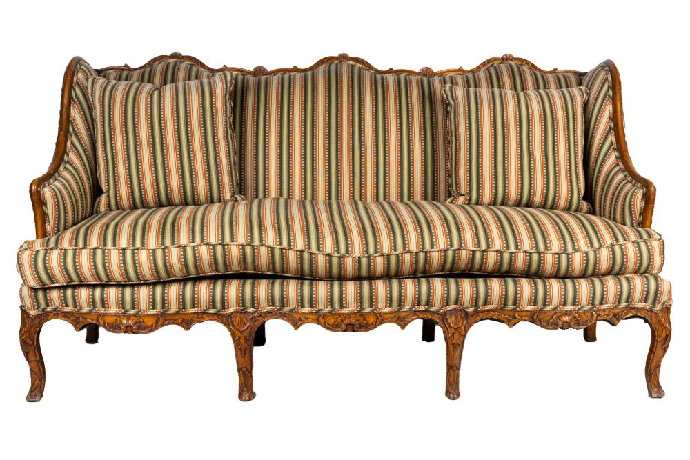 LOUIS XV CARVED WALNUT CANAPEupholstered