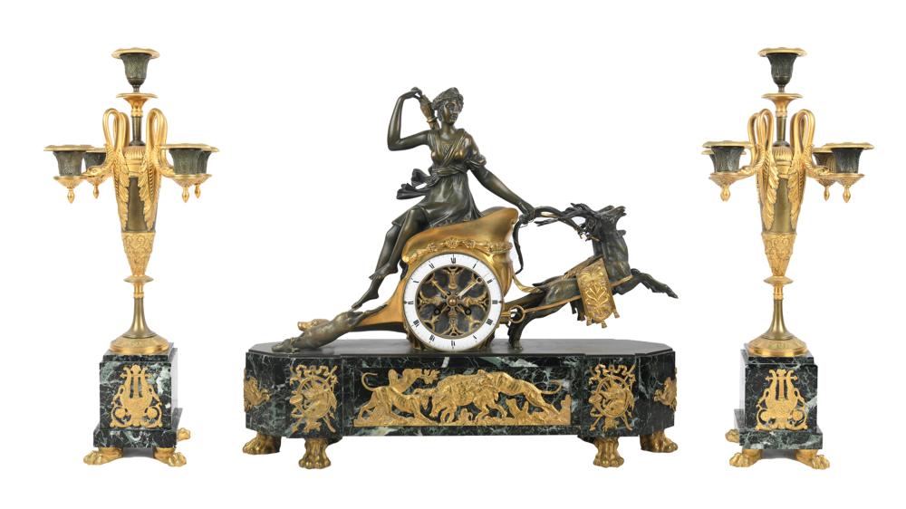 THREE PIECE FIGURAL CLOCK GARNITURE 332a6c