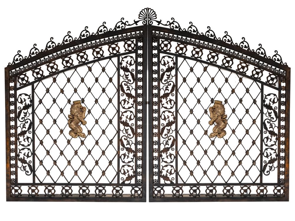 PAIR OF WROUGHT IRON LION-MOTIF