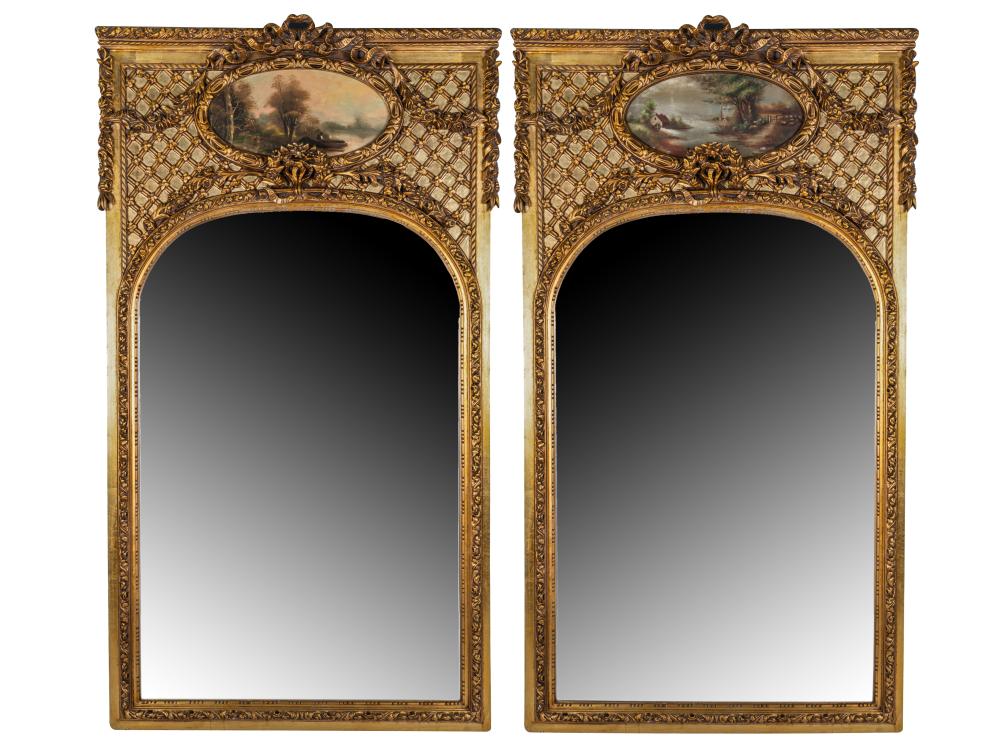 PAIR OF GILTWOOD TRUMEAU MIRRORSeach 332a79