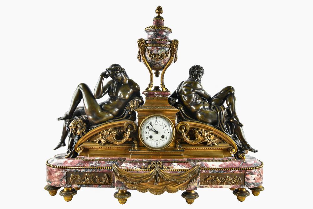 FRENCH MARBLE & BRONZE FIGURAL MANTEL