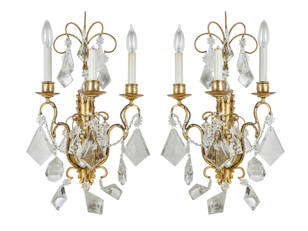 PAIR OF GILT METAL DROP CRYSTAL 332c48