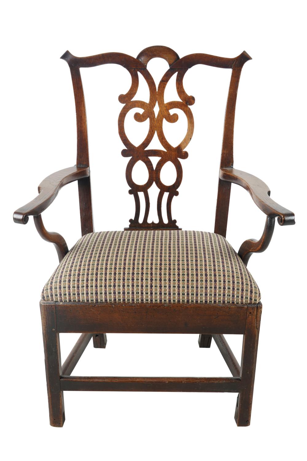 CHIPPENDALE CARVED OAK ARMCHAIRProvenance: